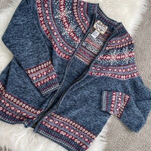 Vintage Blue and Red Patterned Cardigan